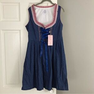 NWT Hiziti Oktoberfest blue polka dot dirndl dress milkmaid cosplay L